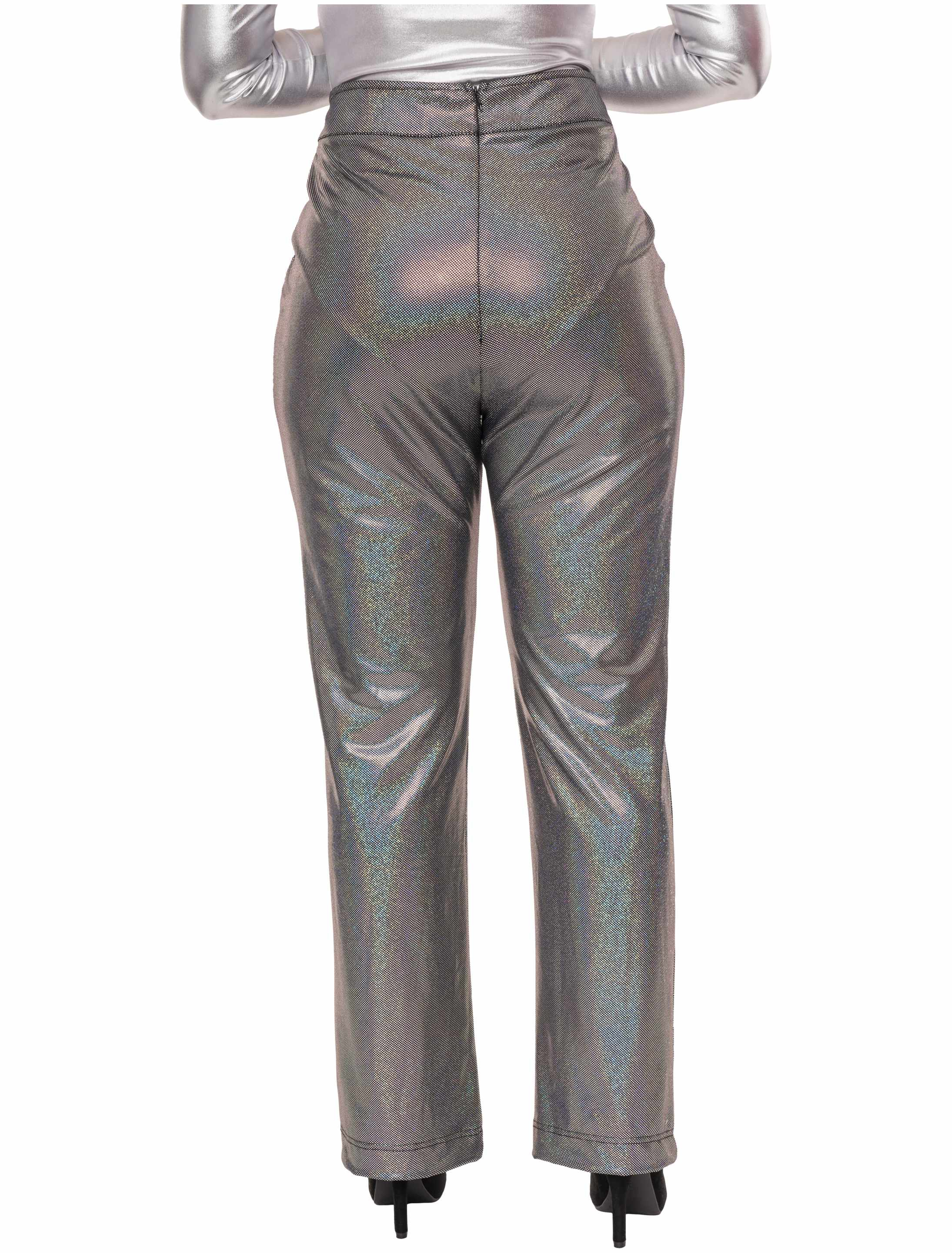 Hose High-Waisted Glitter Damen silber S/M