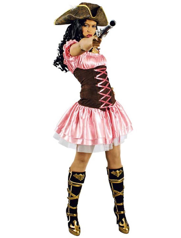 Kleid Piratin Damen rosa/braun 34
