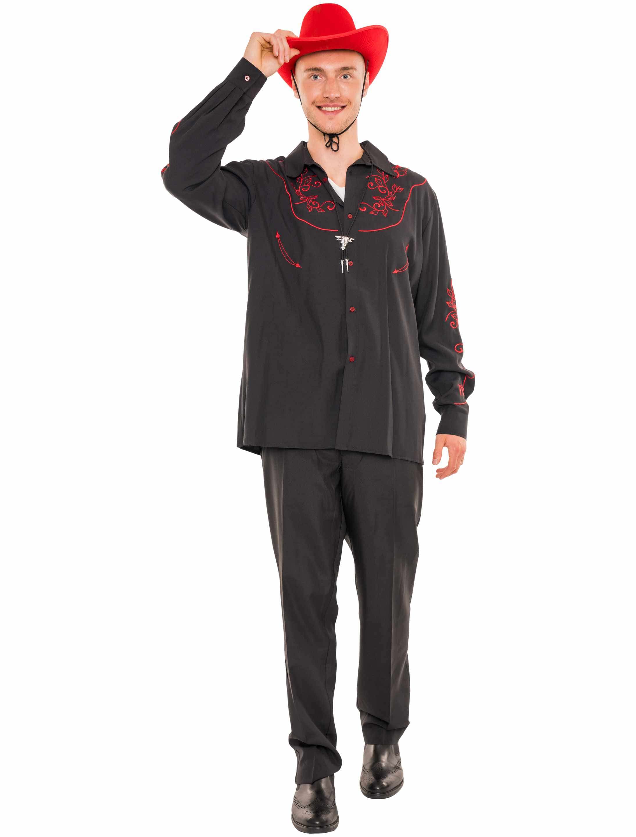 Hemd Cowboy mit Stickerei Herren schwarz 3XL