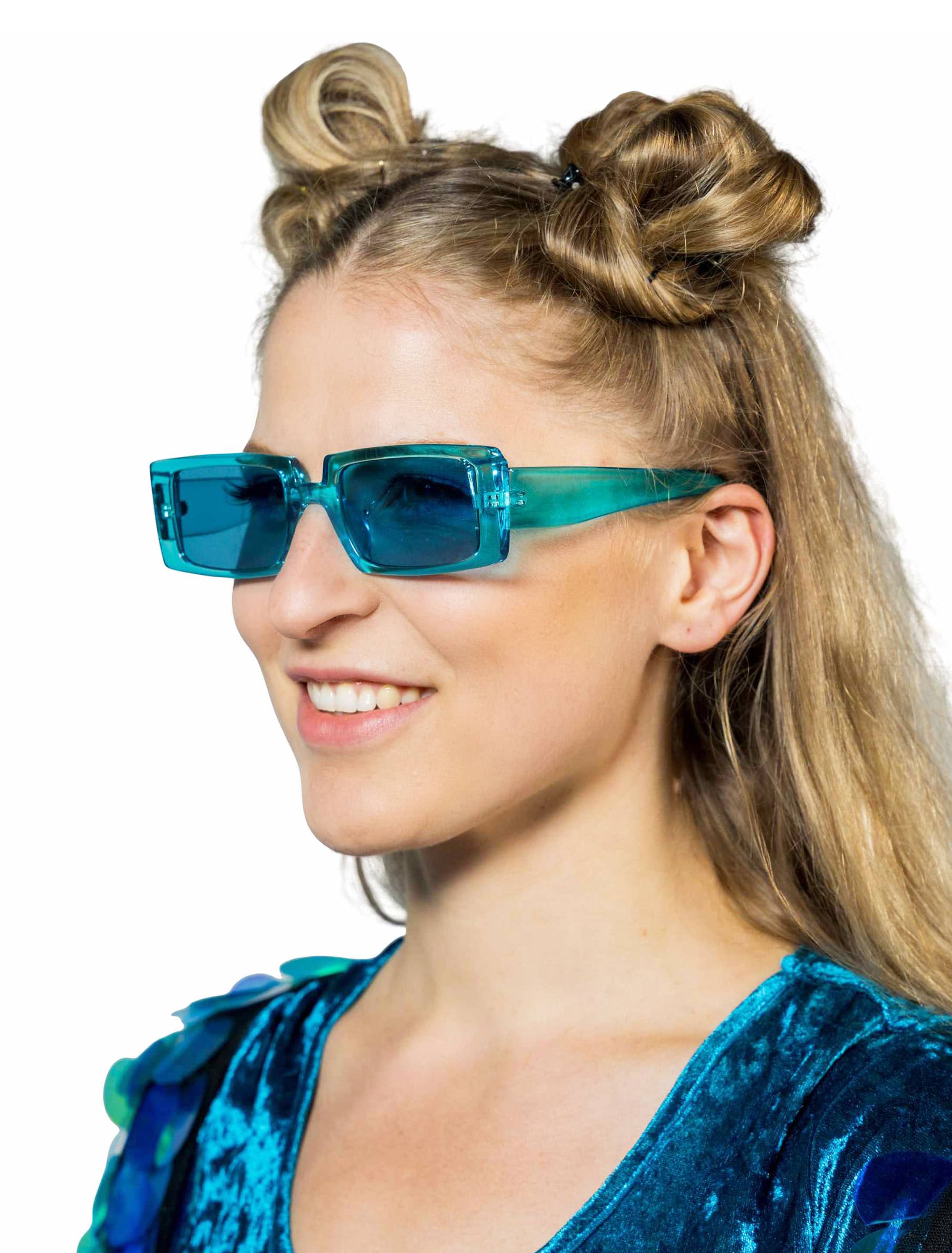 Brille Rechteck neonblau