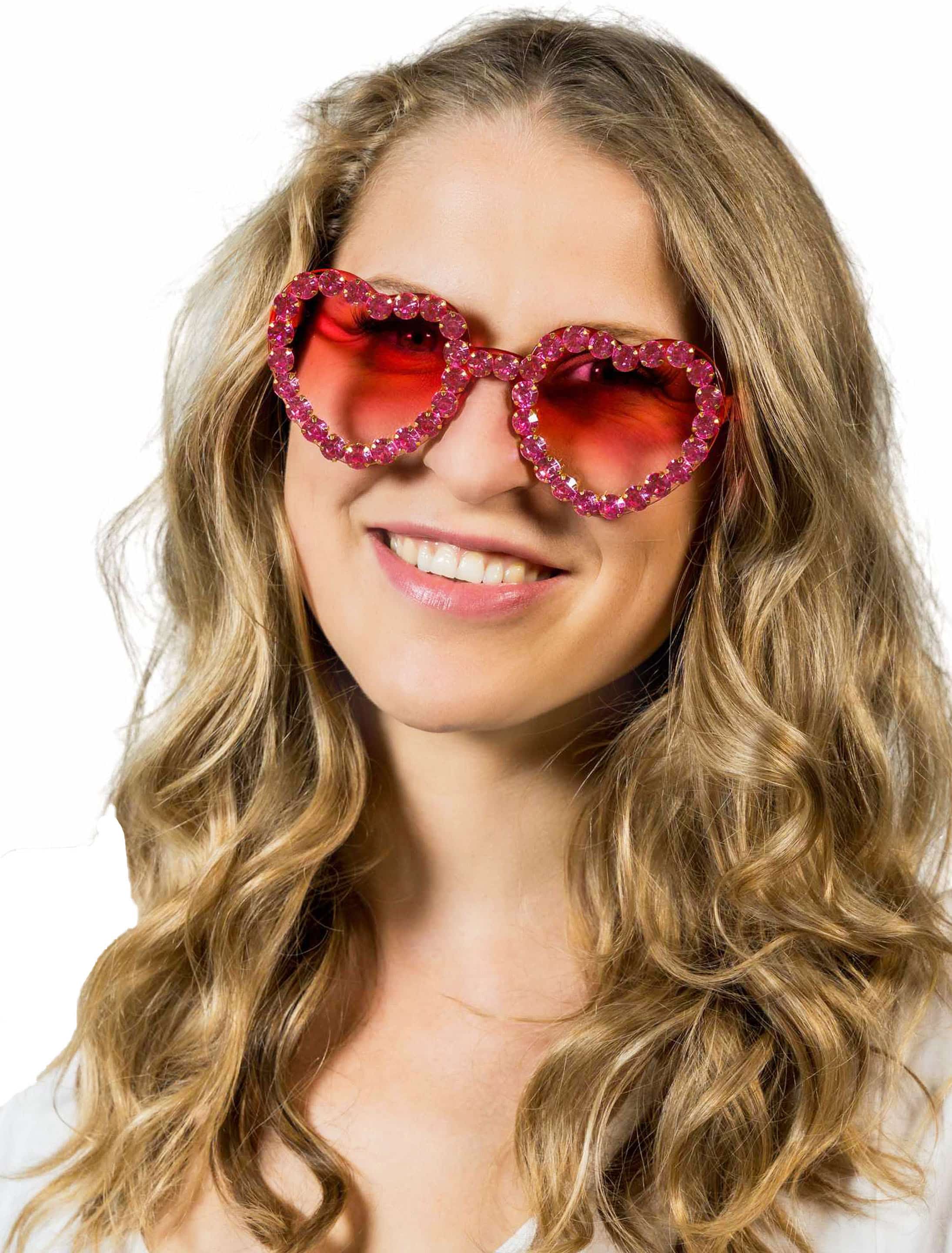 Brille Herz mit Strass pink