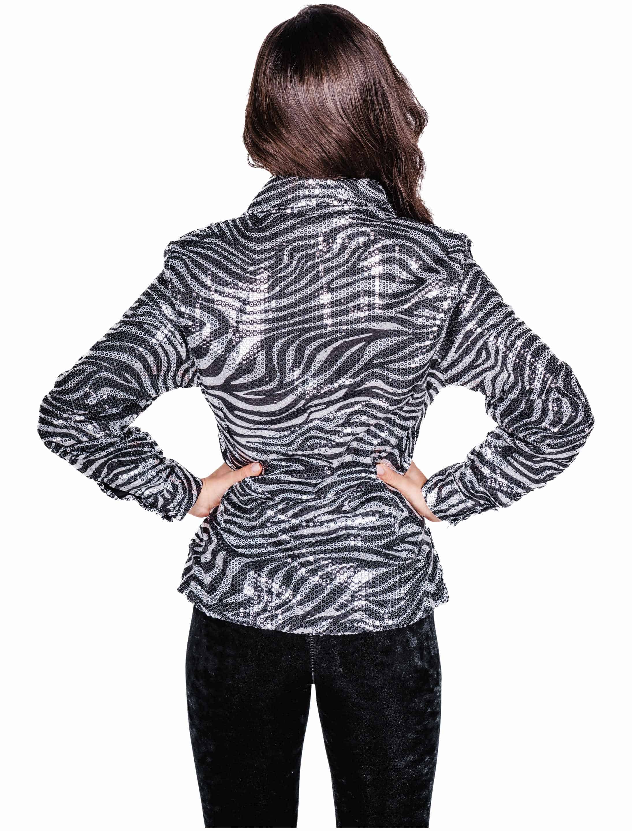 Bluse Pailletten Zebra Damen schwarz/weiß S/M