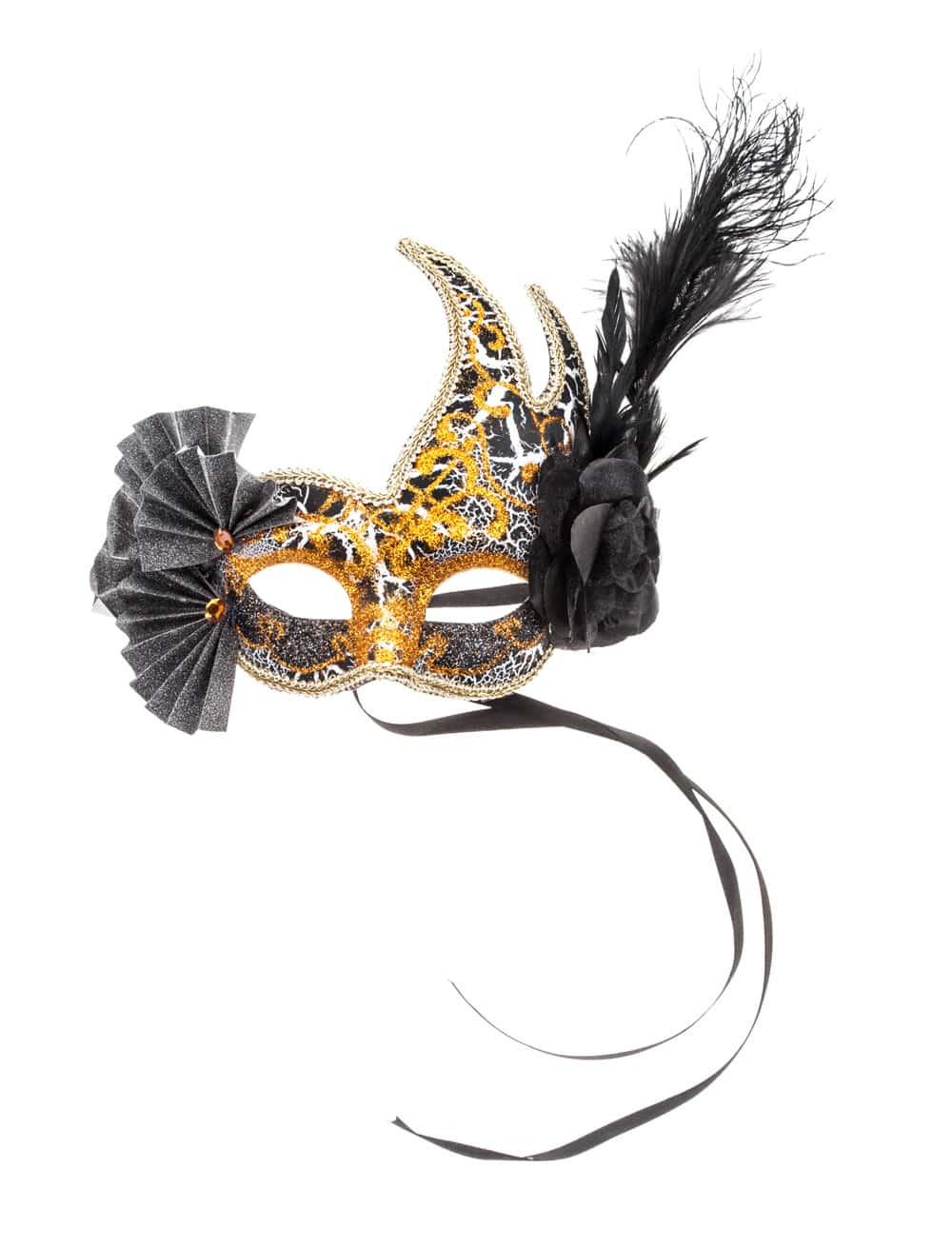 Maske Venezia mit Federn schwarz