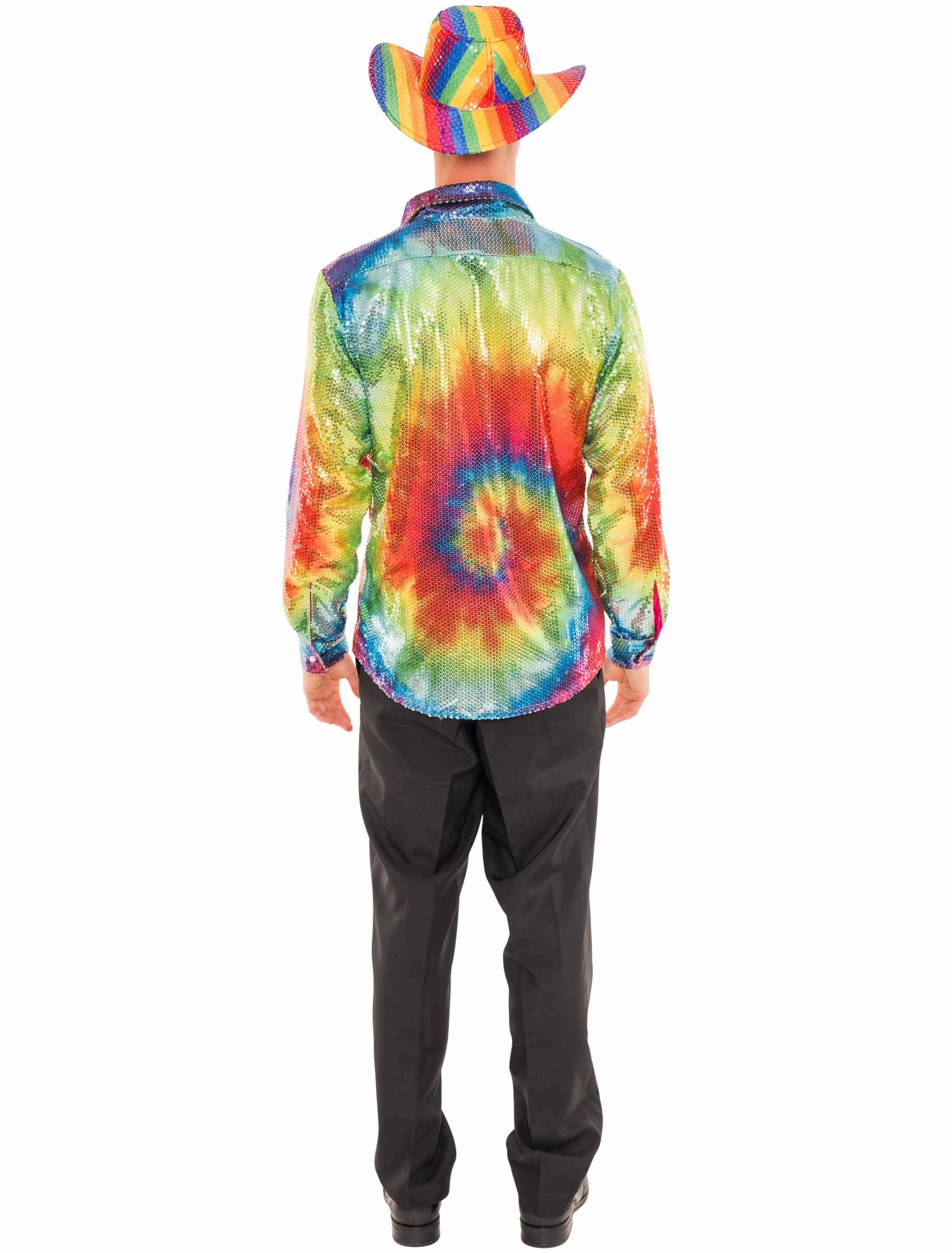 Hemd Pailletten Batik Herren rainbow M/L