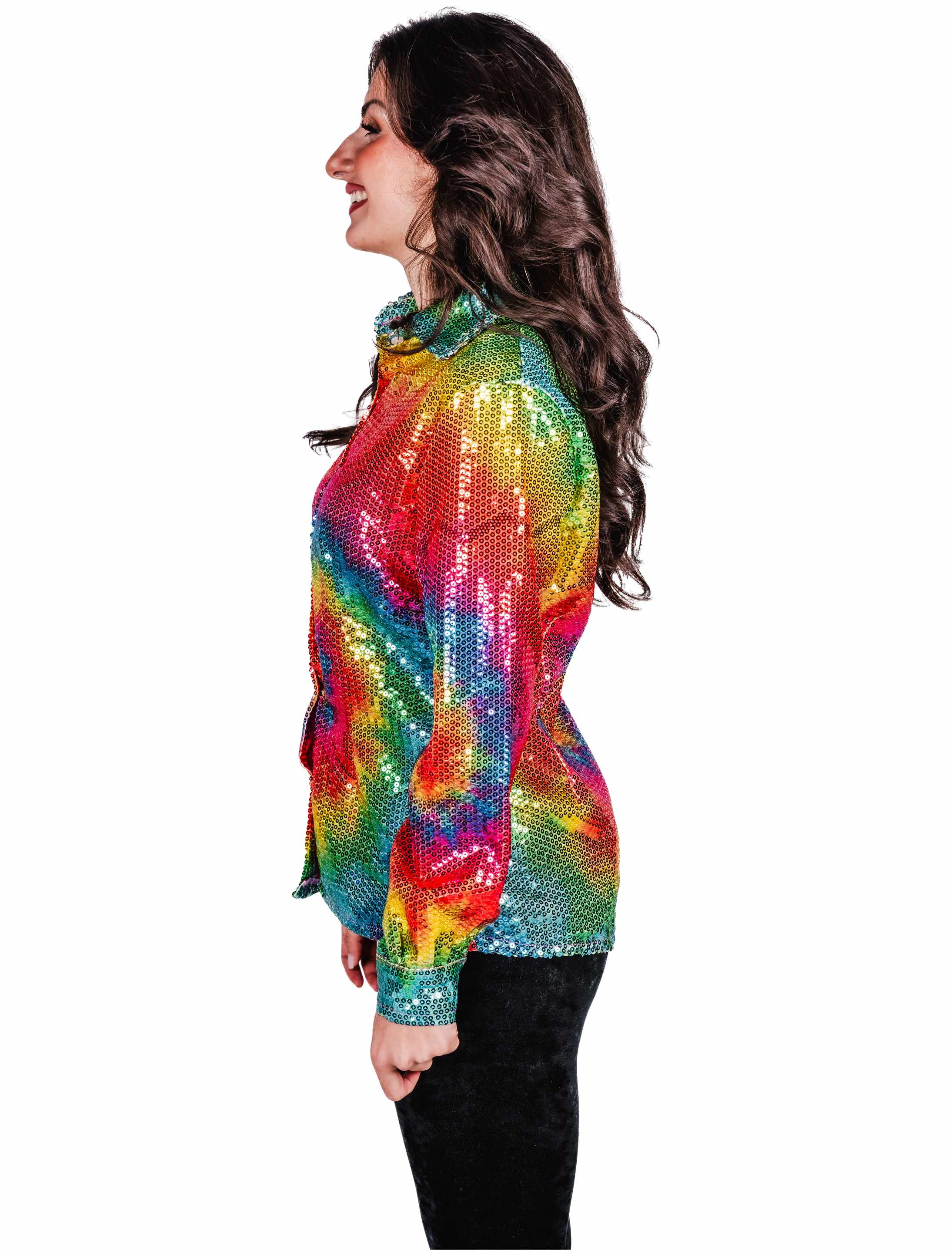 Bluse Pailletten Batik Damen rainbow S/M