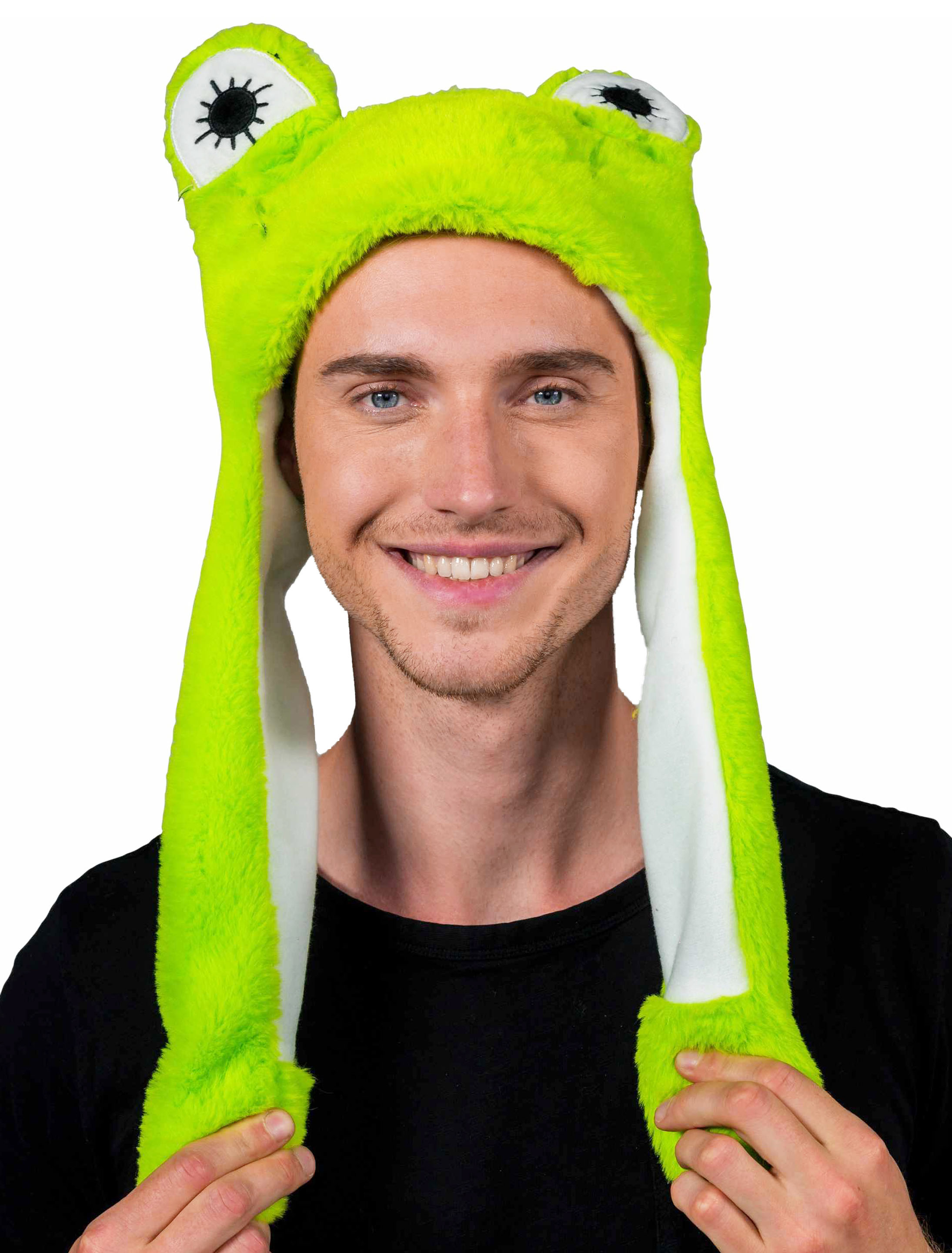 Mütze Plüsch Frosch mit beweglichen Ohren grün