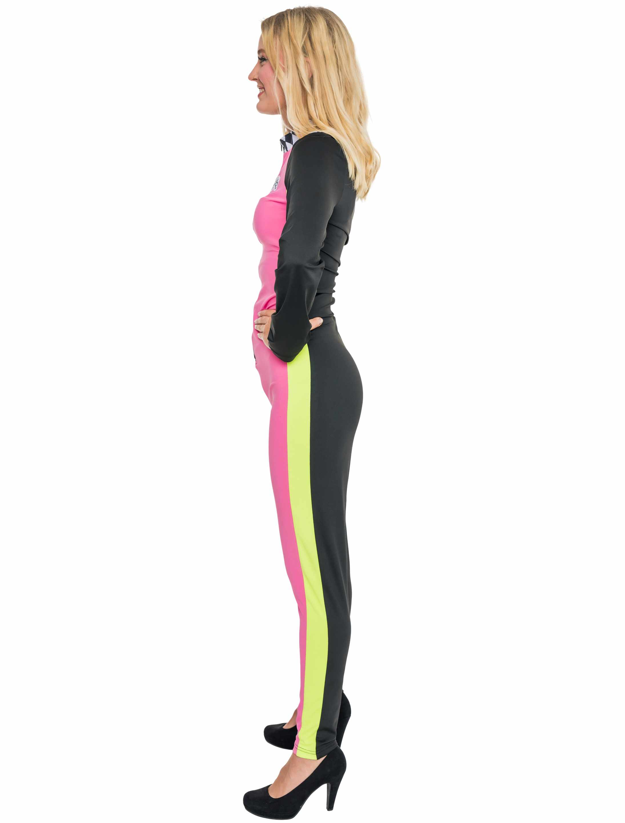 Jumpsuit Rennfahrerin Damen pink/schwarz XS