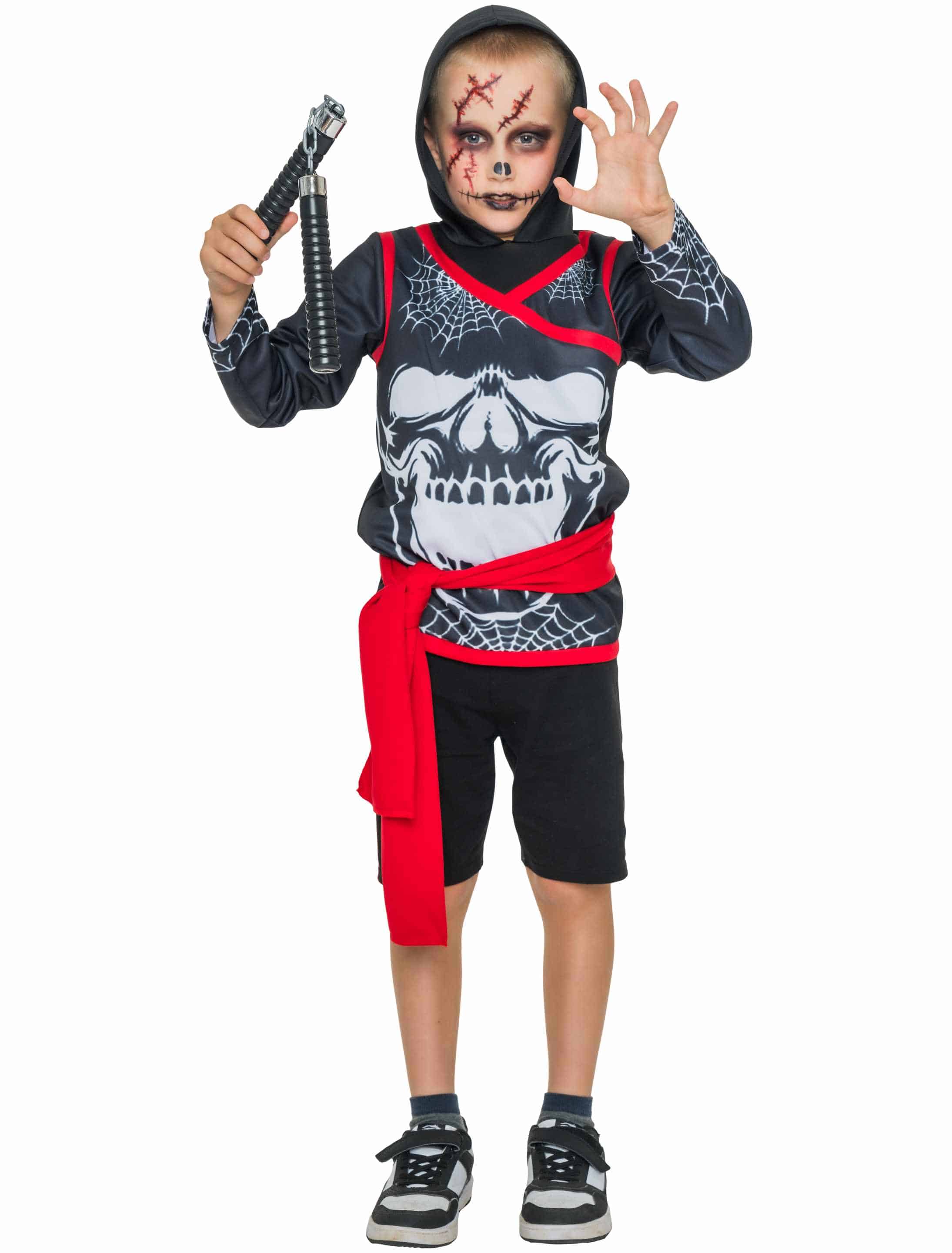 Shirt Ninja mit Totenkopf Kinder schwarz/rot 140/152