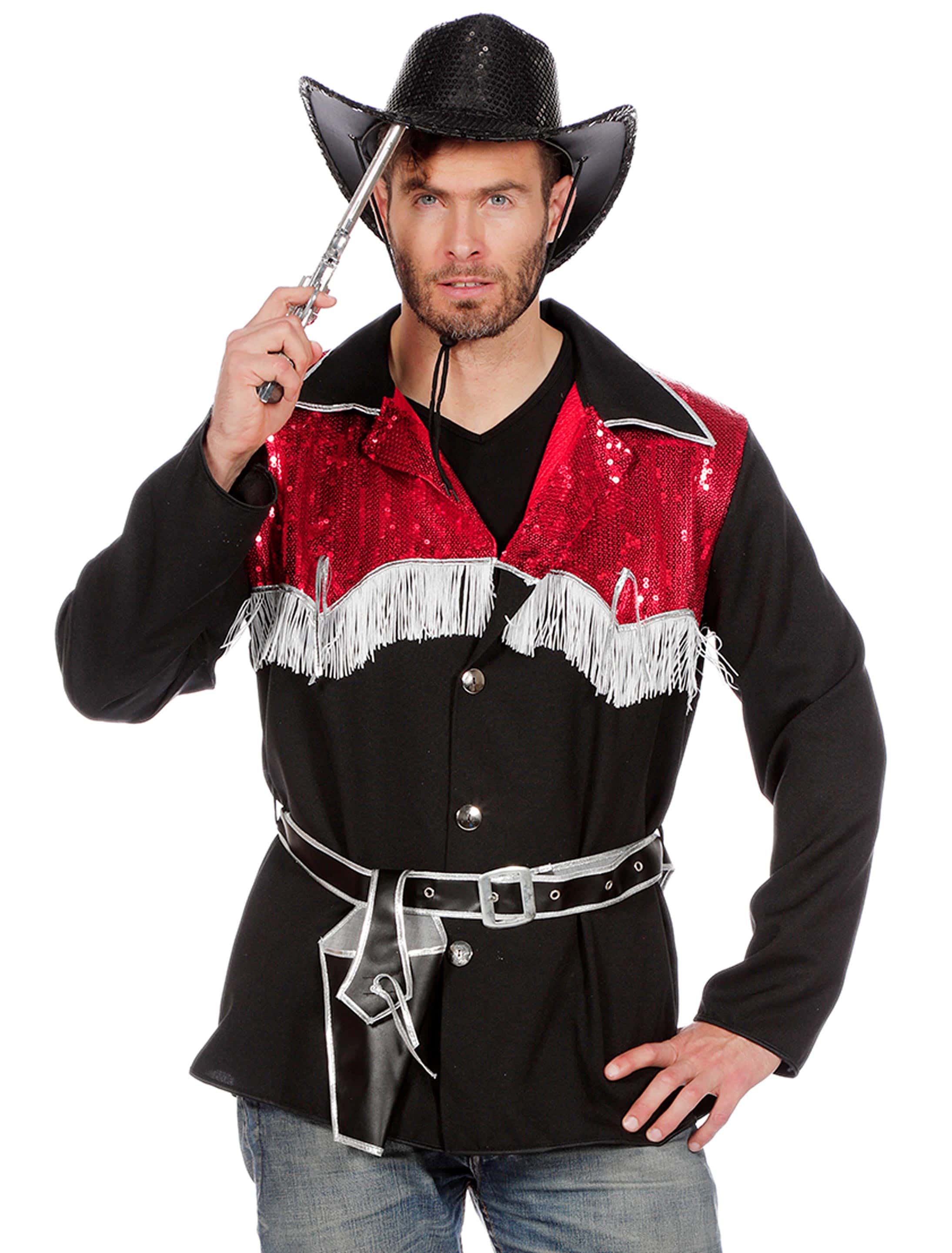 Hemd Cowboy mit Gürtel schwarz/weiß/rot 56