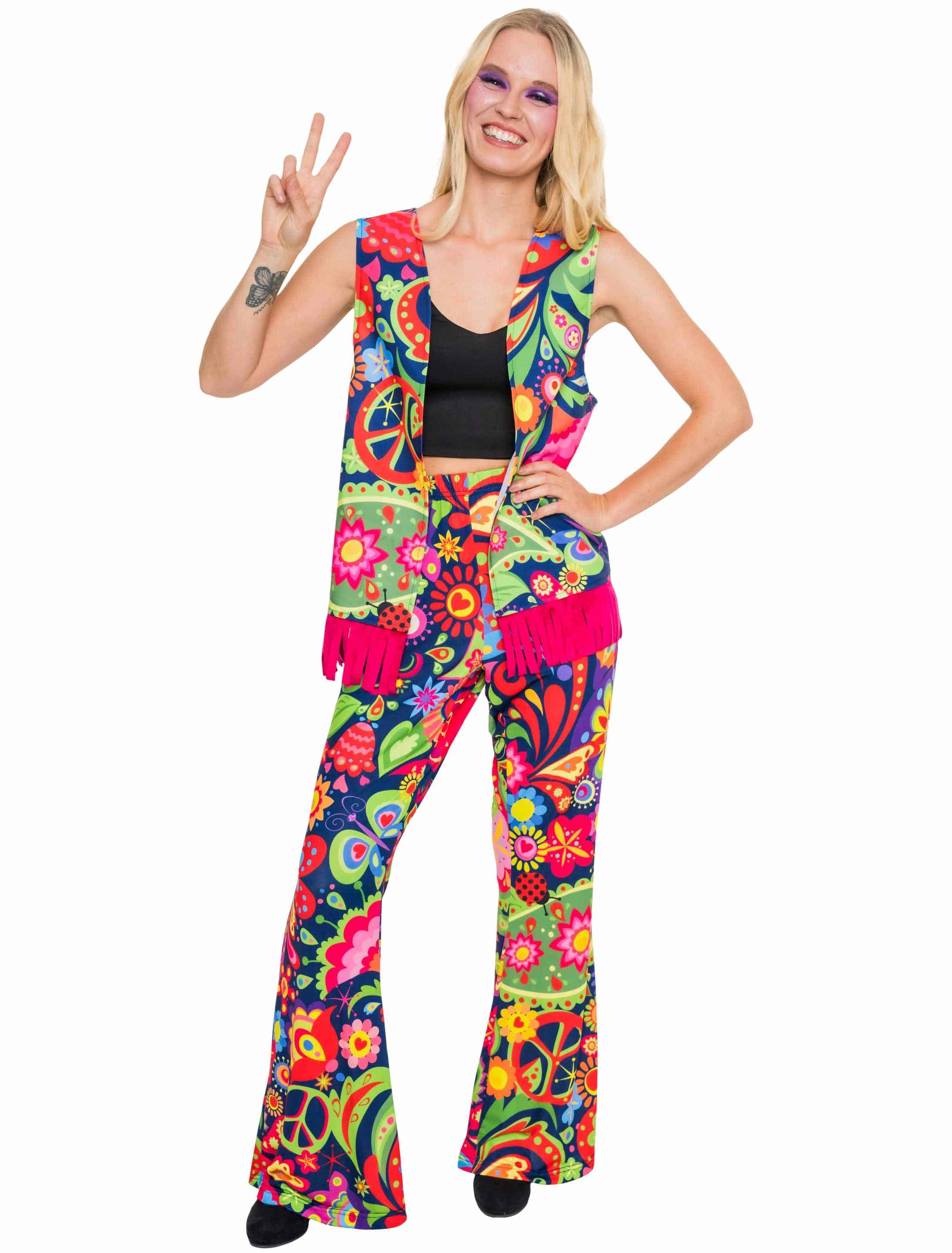 Kostüm Hippie 2-tlg. Flower Power blau/pink XXS/XS