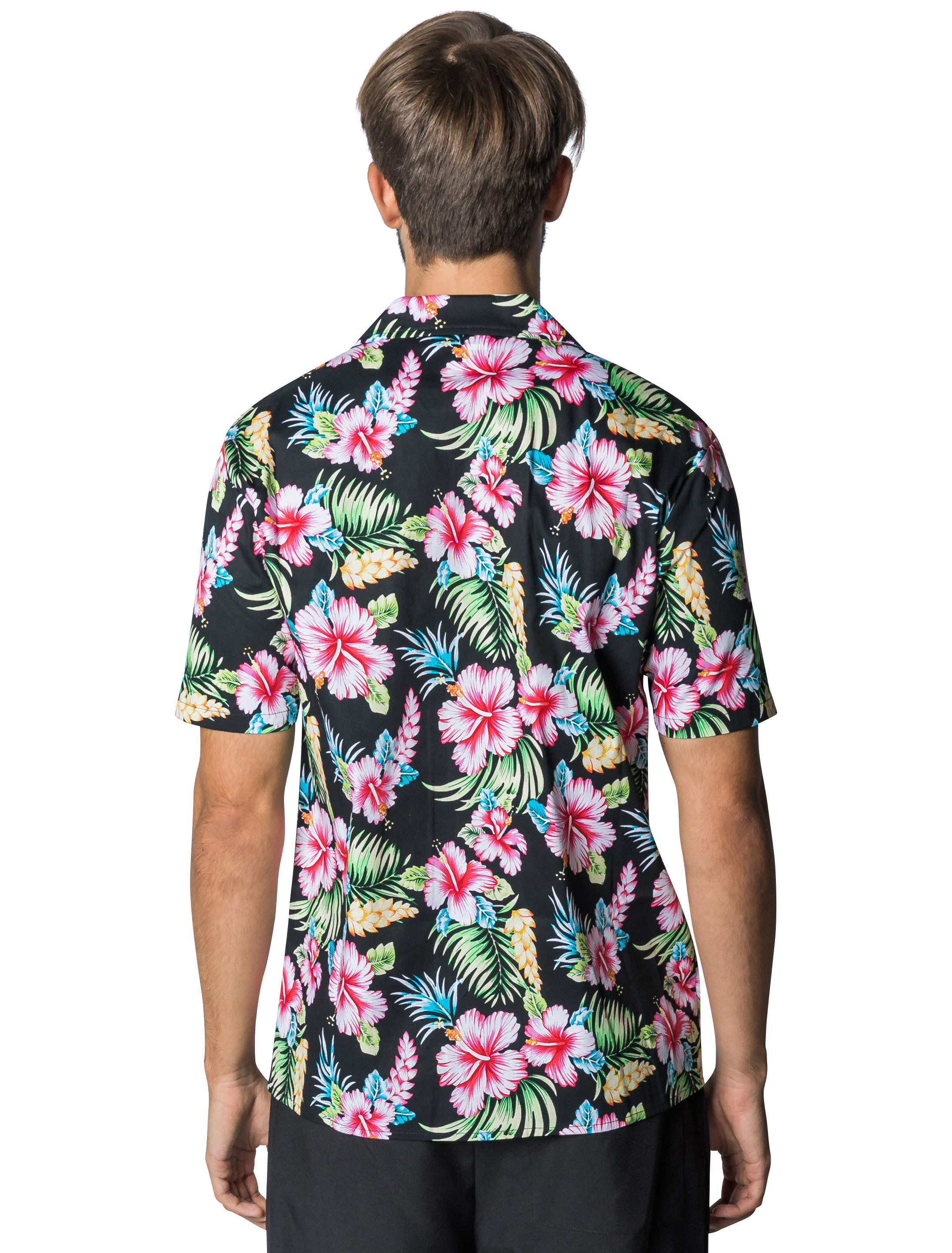 Hemd Hawaii mit Hibiskusblüten schwarz 6XL/7XL